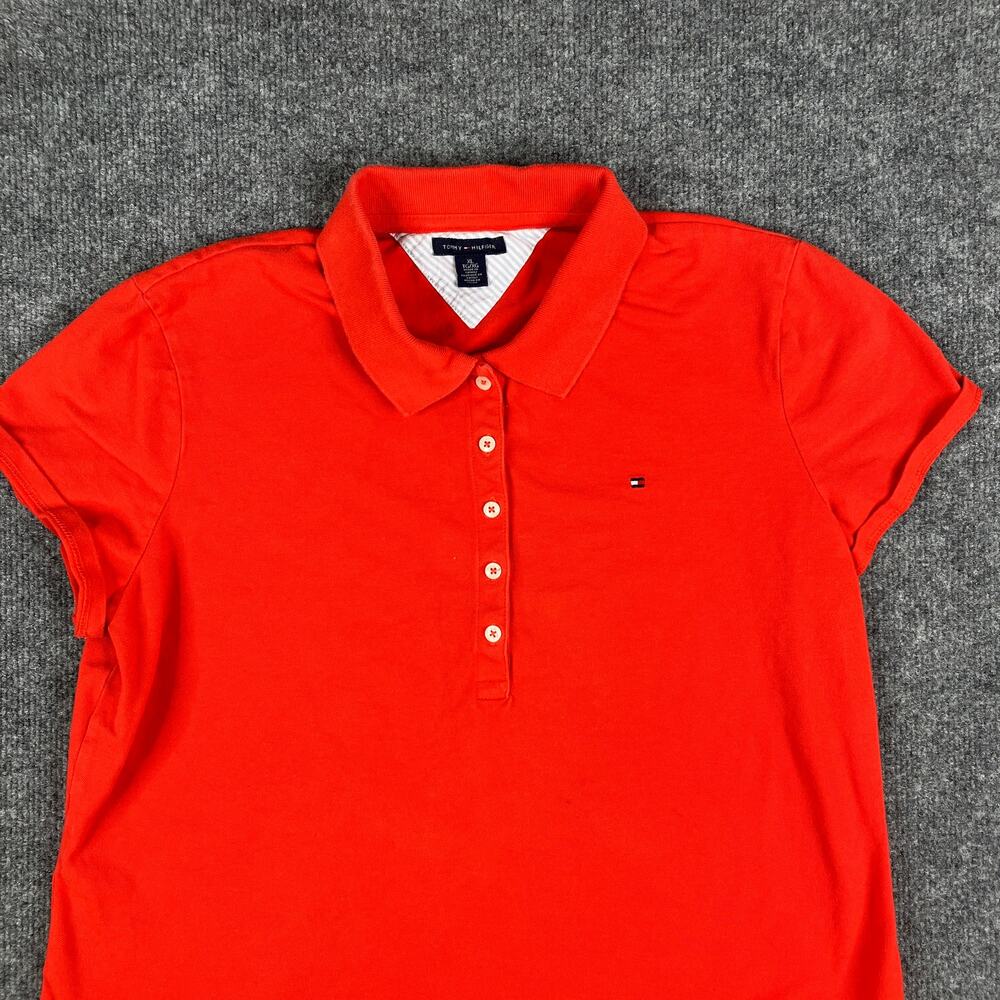 Tommy Hilfiger Polo Shirt Womens XL Red Short Sleeve Classic Embroidered Logo
